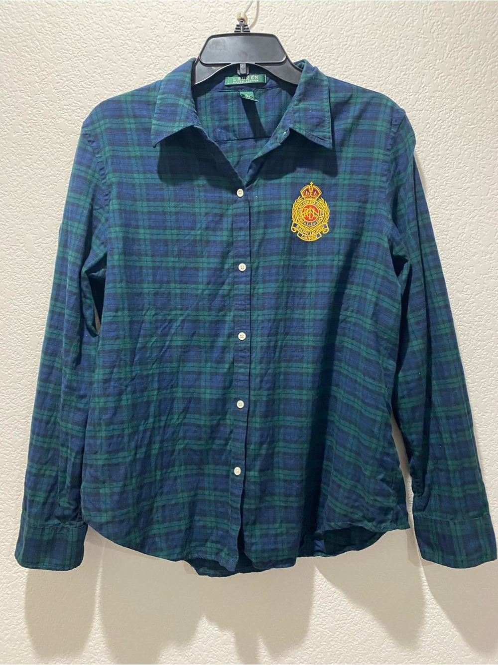 Lauren Ralph Lauren Green & Navy Tartan Plaid Shirt Crest Classic Preppy XL